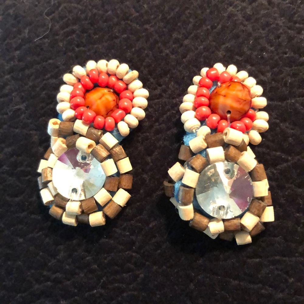 2/$15 african beaded appliqués wood rhinestone sew craft ethnic spirals 🌀🍊